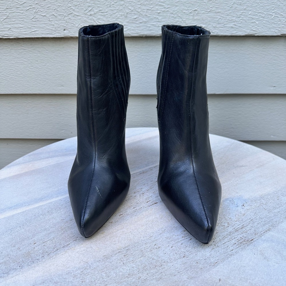 Jeffrey Campbell Black Leather Pointed Toe Cone Heel Ankle Boots Womens 8 - Picture 15 of 15